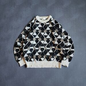 Vintage Protege Abstract Multicolor Grandpa Knit Sweater Large